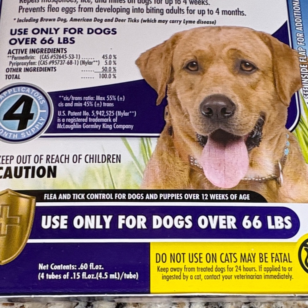 Plus Flea and Tick Treatment for Dogs - over 66lbs 4mo supply - Picture 3 of 6